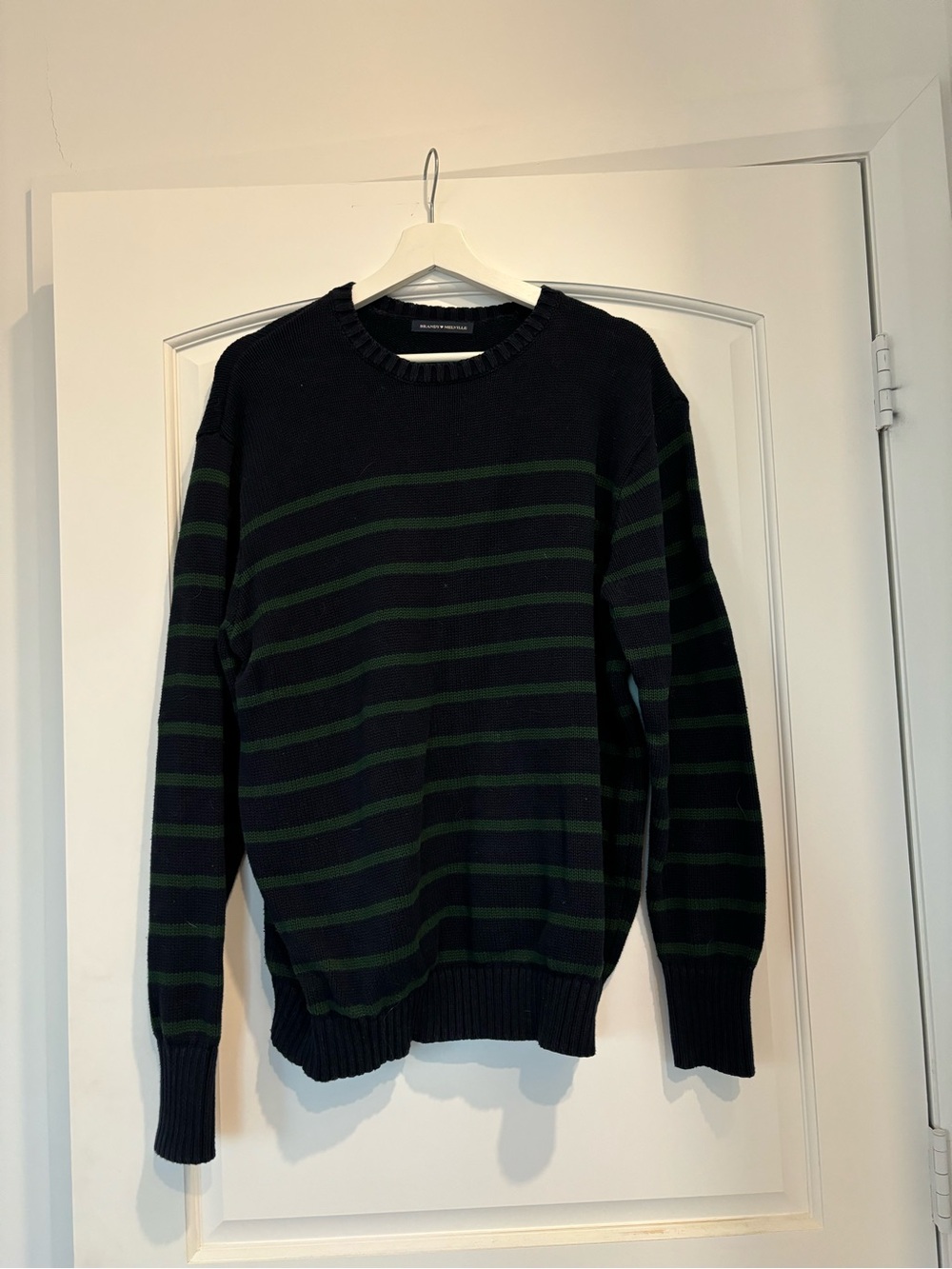 Brandy Melville Men's Striped Crewneck Sweater - Navy Blue & Dark Green
